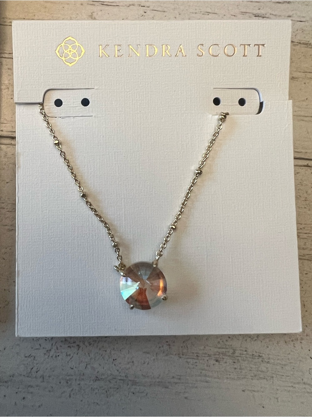 Kendra Scott Gold “Jolie Short” Necklace with Large Iridescent Stone- NWT!
